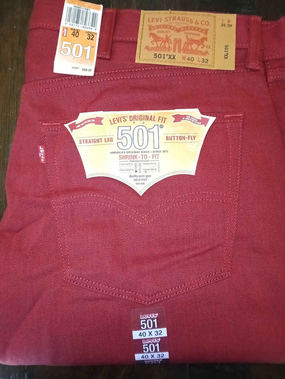 Levi 501 Vintage Rare Red Shrink To Fit Mens Jeans